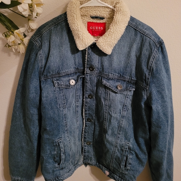 Guess Jackets & Coats Vintage Guess Sherpa Lined Denim Jacket